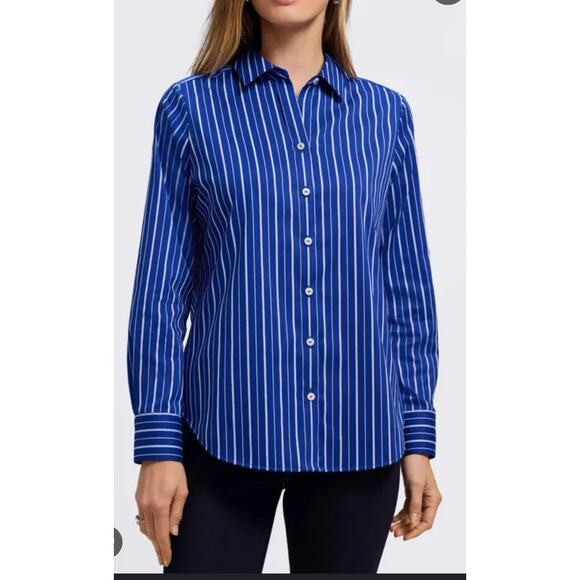 Jones & Co Blue White Pinstripe Button Down Shirt Small - Picture 1 of 5